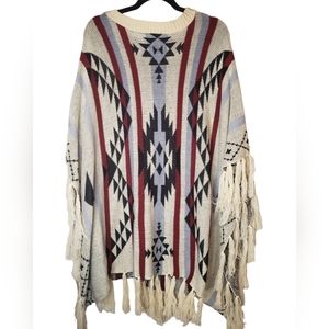Vintage Poncho Sweater Caftan Aztek Tribal Indian Design Womens One Size